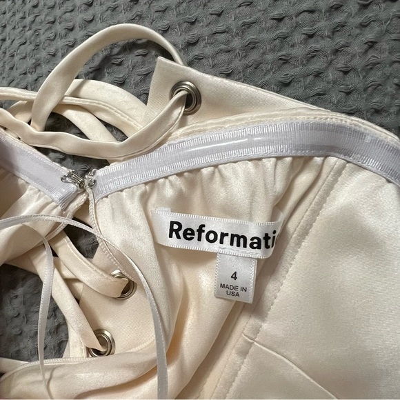 Reformation Pacie Satin Dress Lace Up Back - Picture 9 of 12